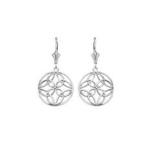 Triquetra Trinity Knot Circle Earrings in 9ct White Gold