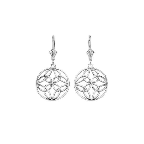 Triquetra Trinity Knot Circle Earrings in 9ct White Gold