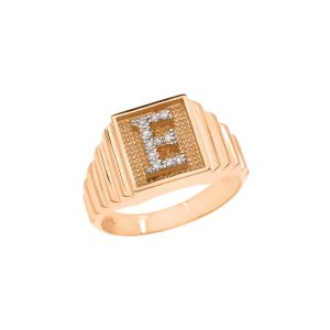 Men's Letter E Diamond Stamped Initial Ring in 9ct Gold