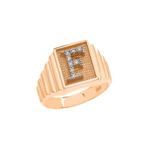 Men's Letter F Diamond Stamped Initial Ring in 9ct Gold