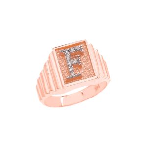 Men's Letter F Diamond Stamped Initial Ring in 9ct Rose Gold