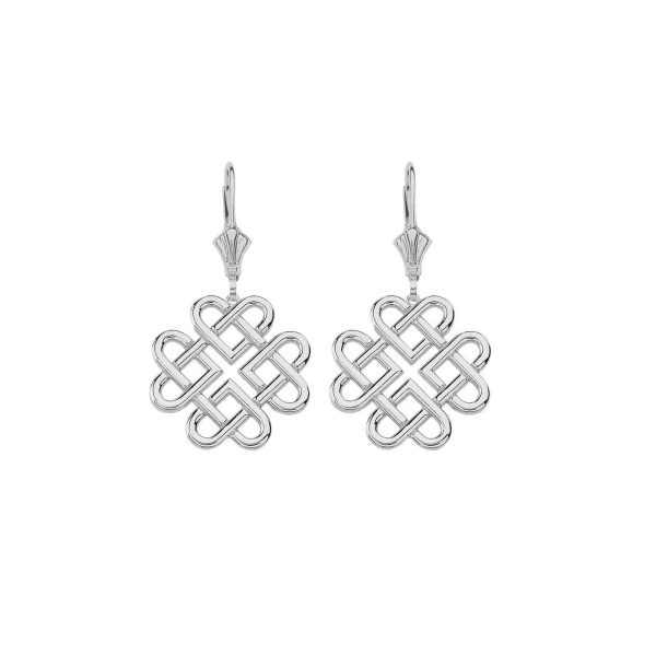 Woven Hearts Drop Earrings in 9ct White Gold, Small