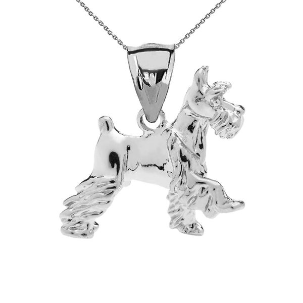 Textured Schnauzer Dog Pendant Necklace in Sterling Silver