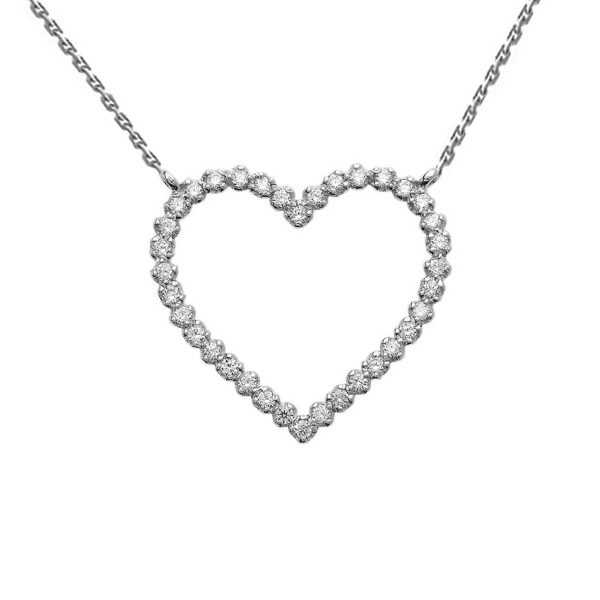 Diamond Outline Heart Double Sided Pendant Necklace in 9ct White Gold