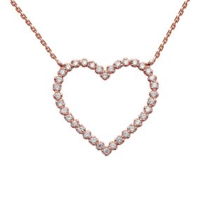 Diamond Outline Heart Double Sided Pendant Necklace in 9ct Rose Gold