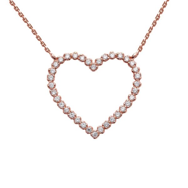 Diamond Outline Heart Double Sided Pendant Necklace in 9ct Rose Gold