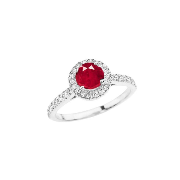 Ruby Karma Halo Gemstone Ring in 9ct White Gold