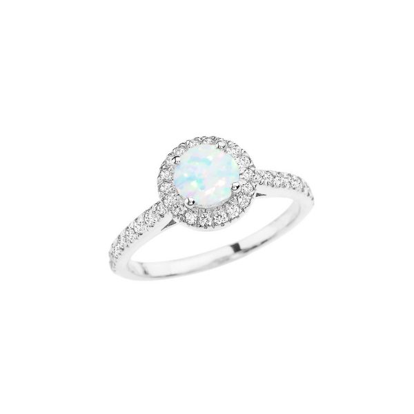 Opal Karma Halo Gemstone Ring in 9ct White Gold