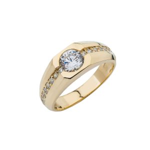 Men's White Topaz & Diamond Centre Ring in 9ct Gold