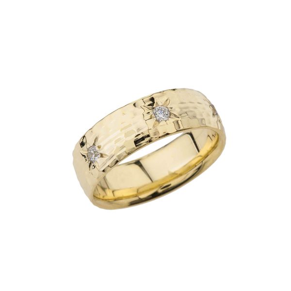 Men's Diamond Hammered Wedding Ring in 9ct Gold