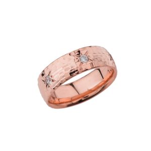 Men's Diamond Hammered Wedding Ring in 9ct Rose Gold