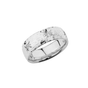 Men's Diamond Hammered Wedding Ring in 9ct White Gold