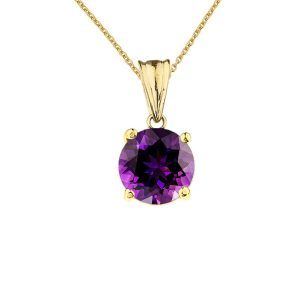 Amethyst Simple Solo Gemstone Pendant Necklace in 9ct Gold