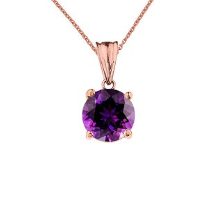 Amethyst Simple Solo Gemstone Pendant Necklace in 9ct Rose Gold