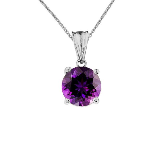 Amethyst Simple Solo Gemstone Pendant Necklace in 9ct White Gold