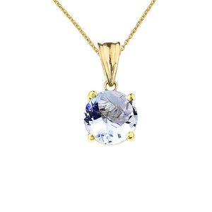 Aquamarine Simple Solo Gemstone Pendant Necklace in 9ct Gold