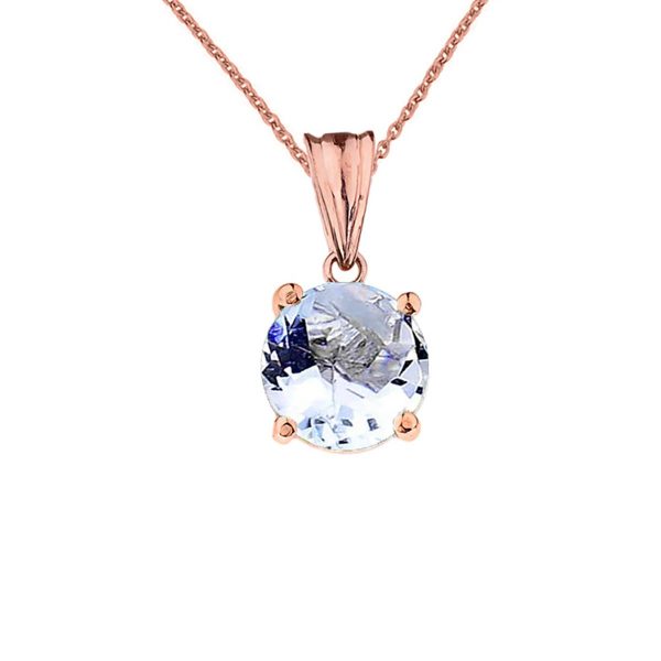 Aquamarine Simple Solo Gemstone Pendant Necklace in 9ct Rose Gold