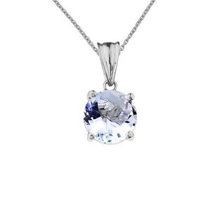 Aquamarine Simple Solo Gemstone Pendant Necklace in 9ct White Gold