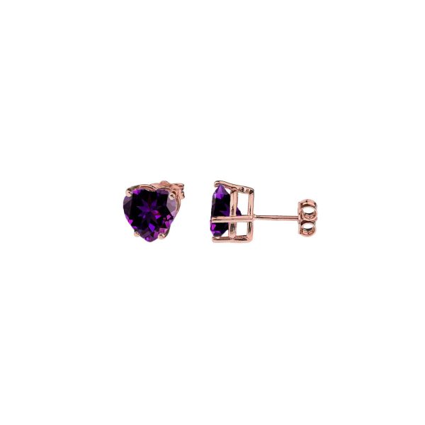 Amethyst Heart Earrings in 9ct Rose Gold