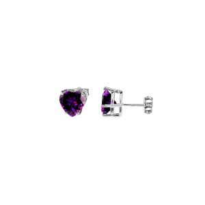 Amethyst Heart Earrings in 9ct White Gold