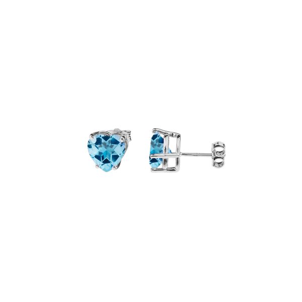 Blue Topaz Heart Earrings in 9ct White Gold