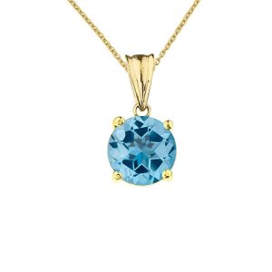 Blue Topaz Simple Solo Gemstone Pendant Necklace in 9ct Gold