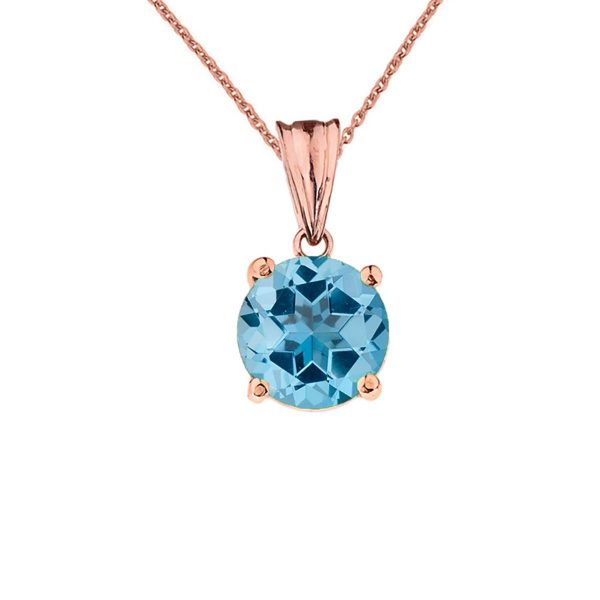 Blue Topaz Simple Solo Gemstone Pendant Necklace in 9ct Rose Gold