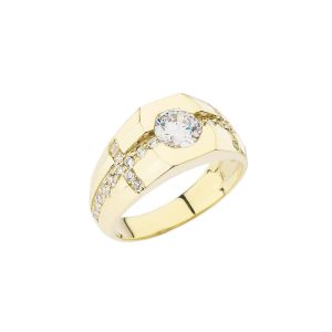 Men's White Topaz & Diamond Centre Ring in 9ct Gold