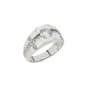 Men's White Topaz & Diamond Centre Ring in 9ct Gold