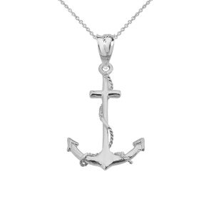 Anchor Pendant Necklace in 9ct White Gold