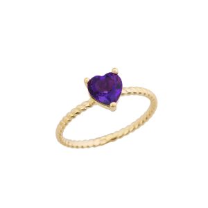 Amethyst Heart Rope Ring in 9ct Gold