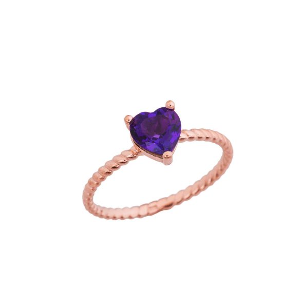 Amethyst Heart Rope Ring in 9ct Rose Gold