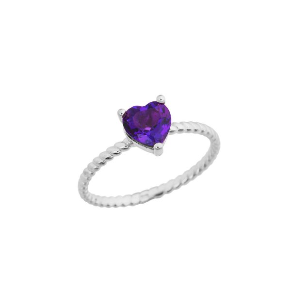 Amethyst Heart Rope Ring in 9ct White Gold