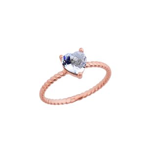 Aquamarine Heart Rope Ring in 9ct Rose Gold