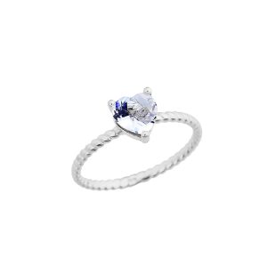 Aquamarine Heart Rope Ring in 9ct White Gold