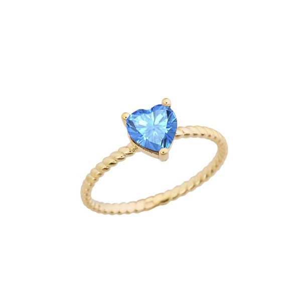 Blue Topaz Heart Rope Ring in 9ct Gold