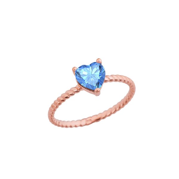 Blue Topaz Heart Rope Ring in 9ct Rose Gold