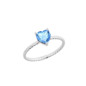 Blue Topaz Heart Rope Ring in 9ct White Gold