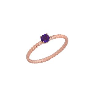 Amethyst Delicate Embellished Open Heart Ring in 9ct Rose Gold