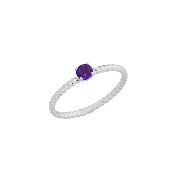 Amethyst Delicate Embellished Open Heart Ring in 9ct White Gold