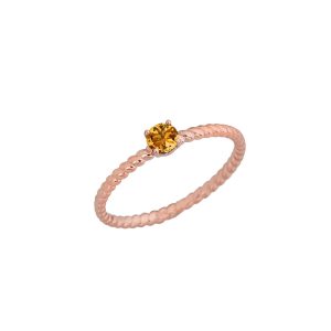 Citrine Delicate Embellished Open Heart Ring in 9ct Rose Gold