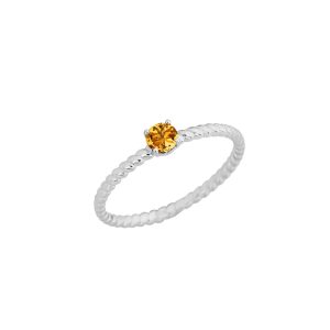 Citrine Delicate Embellished Open Heart Ring in 9ct White Gold