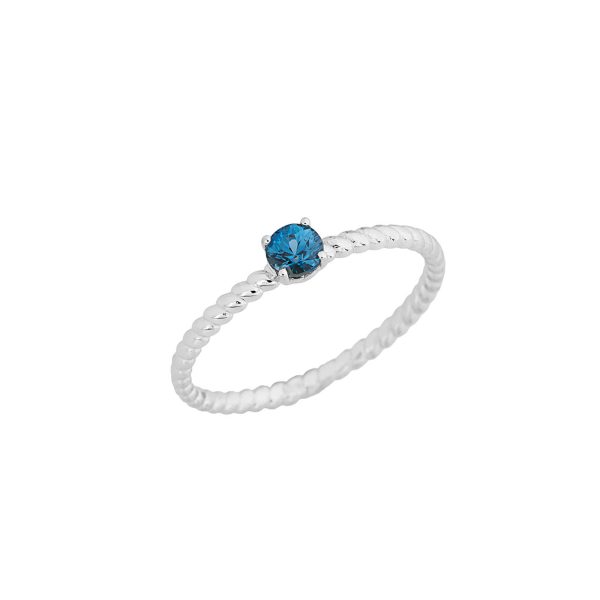 Blue Topaz Delicate Embellished Open Heart Ring in 9ct White Gold