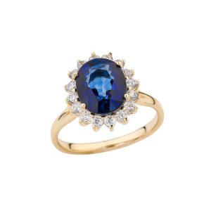 Sapphire & CZ Inspire Halo Gemstone Ring in 9ct Gold