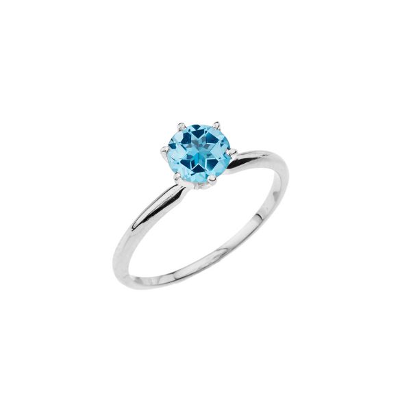 Blue Topaz Classic Gemstone Ring in 9ct White Gold