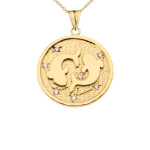 Men's Diamond Pisces Constellation Medallion Pendant Necklace in 9ct Gold