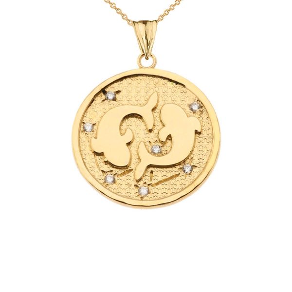 Men's Diamond Pisces Constellation Medallion Pendant Necklace in 9ct Gold