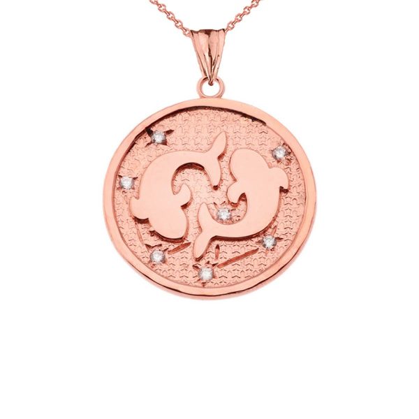 Men's Diamond Pisces Constellation Medallion Pendant Necklace in 9ct Rose Gold