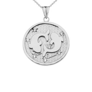 Men's Diamond Pisces Constellation Medallion Pendant Necklace in 9ct White Gold