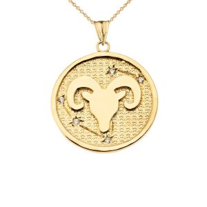 Men's Diamond Aries Zodiac Constellation Pendant Necklace in 9ct Gold